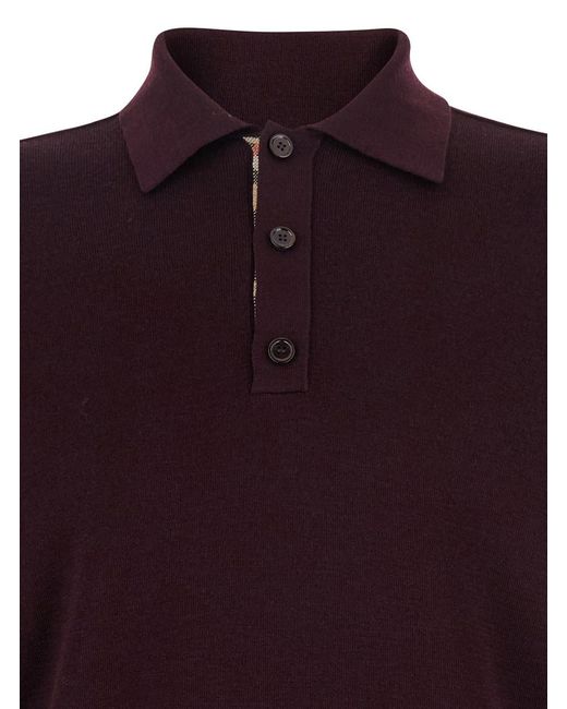 Polo Con Colletto Classico E Dettaglio Check di Burberry in Red da Uomo