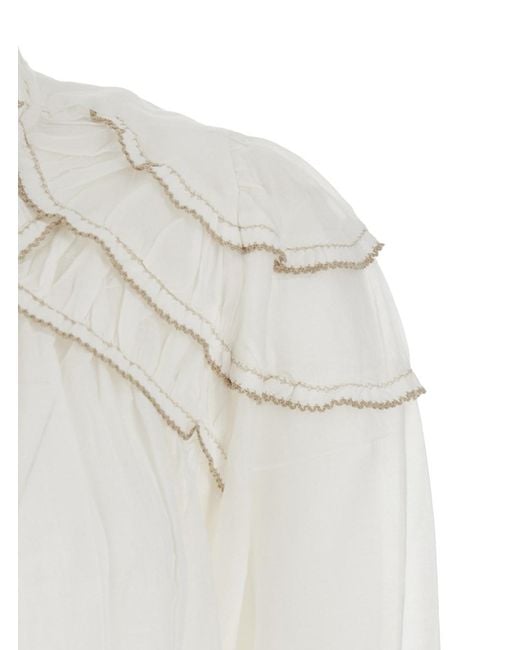 Isabel Marant White 'Christa' Blouse With High Neck And Ruched Neckline