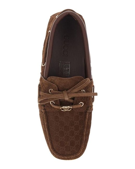 Gucci Brown Loafers With Gg Plate On The Front