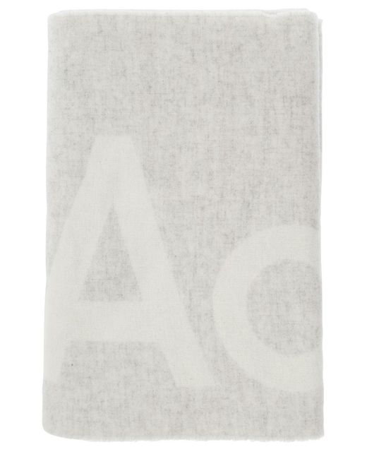 Acne White Light Scarf With Logo Lettering Detail