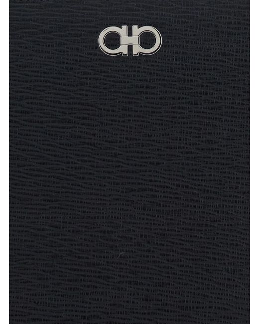 Ferragamo Black 'Revival' Clutch With Wrist Strap And Gancini On The F for men