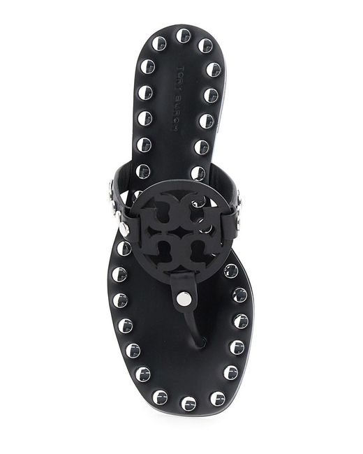 Tory Burch Black Thong Sandals With Logo And Studs