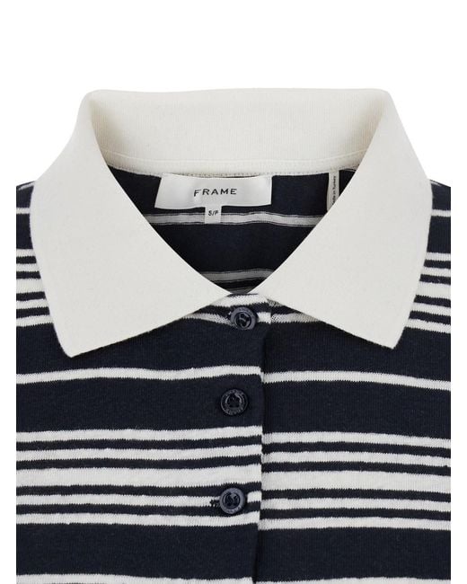 FRAME Black T-Shirt The Striped S-S Polo With Collar And Short Sleeves