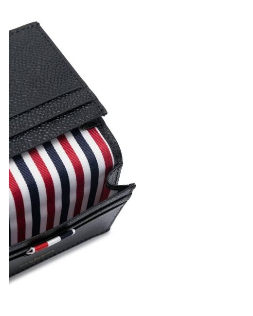 Thom Browne Black Double Card Holder In Pebble Grain Leather for men