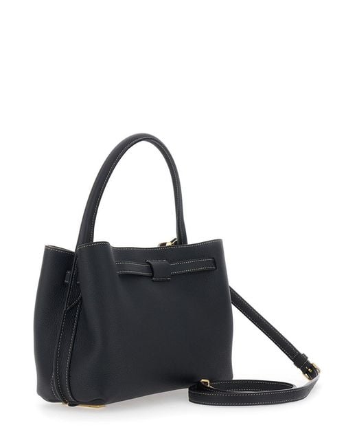 Tod's Black 'T-String' Handbag With Adjustable And Removable Shoulder