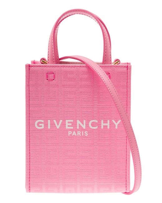 Givenchy Pink Tote Bag With All-over G Motif And Contrasting Logo Print In Canvas Woman