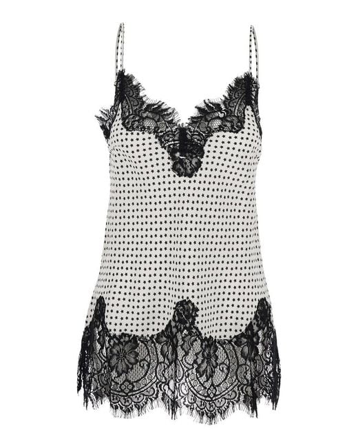 Gold Hawk Gray V-Neck Top With All-Over Print And Lace Details