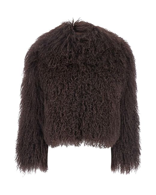 Plain Black Cropped Fur Jacket With Concealed Front Closure