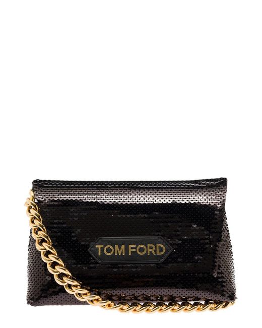 Tom Ford Black Satin And Smooth Calf Mini Chain Bag