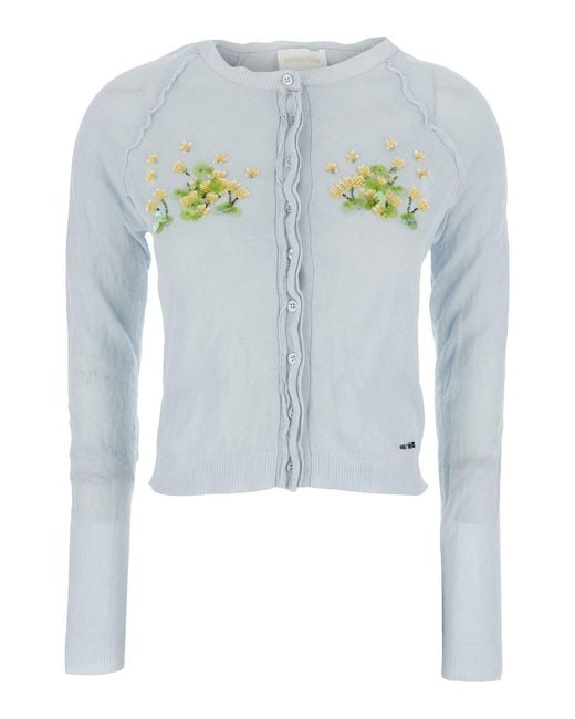 ShuShu/Tong Blue Beaded Floral Knit Cardigan