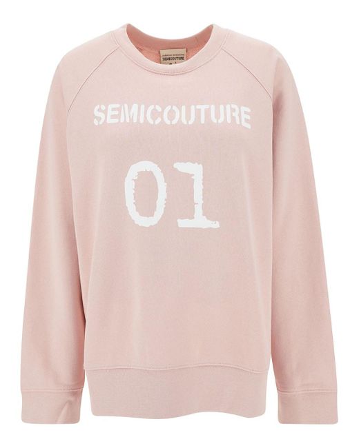 Semicouture Pink Crewneck Sweatshirt With Logo Print