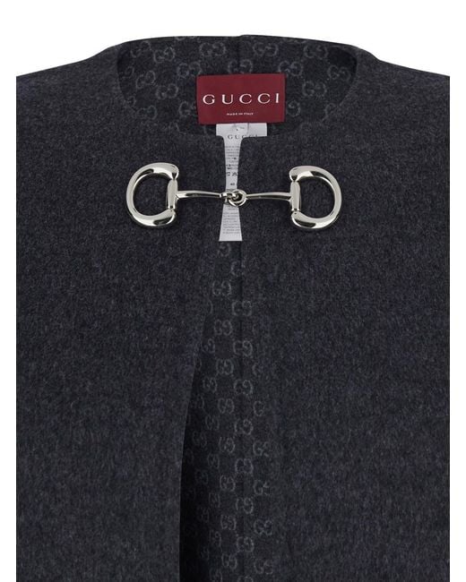 Gucci Blue Cape With Clamp Closure On The Front And Internal Gg Motif