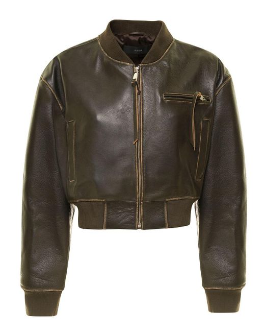 Arma Green Cropped Jacket With Bomber Collar In Leather Woman