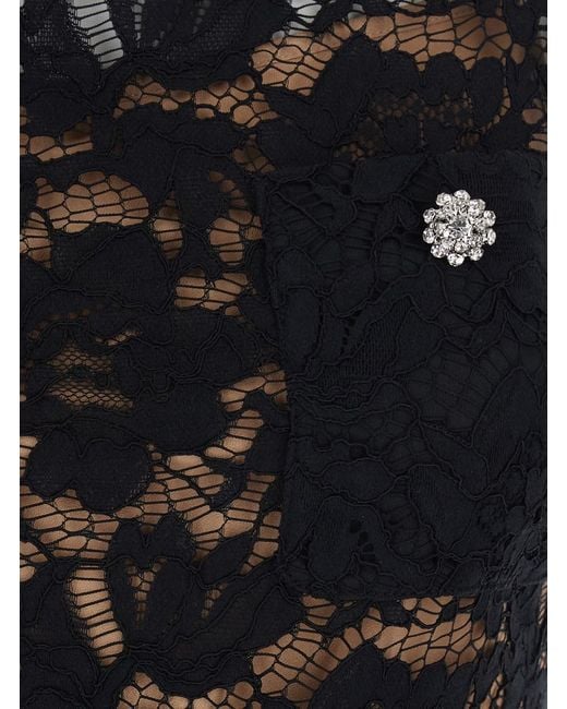 Self-Portrait Black Mini Dress With All-Over Lace Embroidery And Crystal Decoration