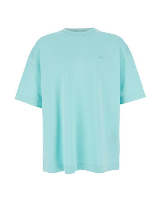 Juun.J Blue T-Shirt With Logo Embroidered On The Front And Print for men