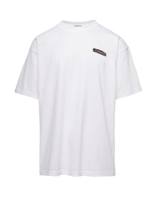 Cultura White Crewneck T-Shirt With Skate Logo Print for men