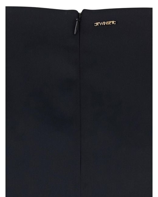 Twinset Blue Skirt With Zip Closure On The Back And Logo Plate On The Back