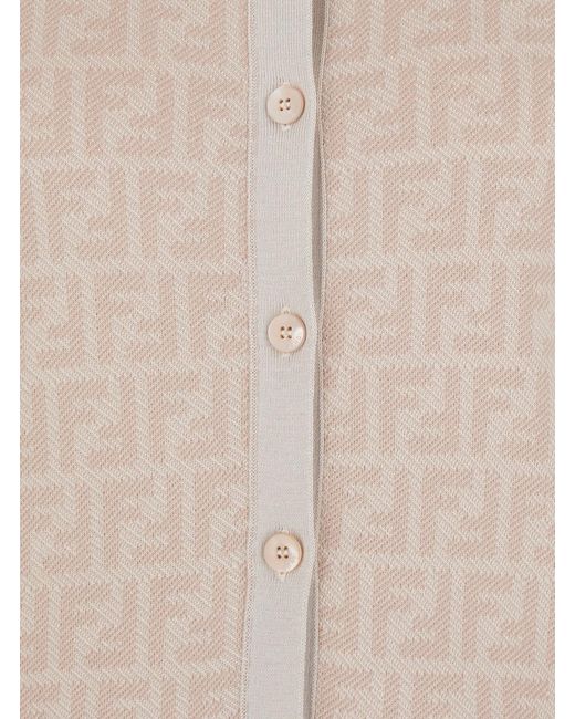 Fendi Natural Crewneck Cardigan With All-Over Ff Motif
