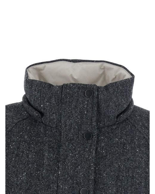 Brunello Cucinelli Black Puffer Jacket Donegal