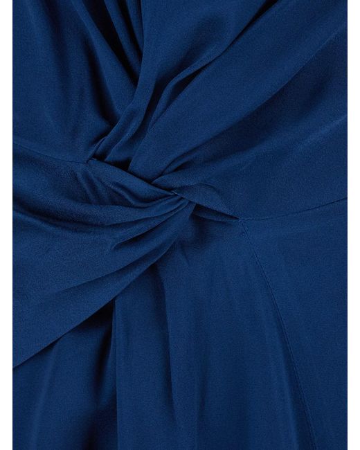 Victoria Beckham Blue 'Aria' Long Dress With Round Neck And Ruffles On