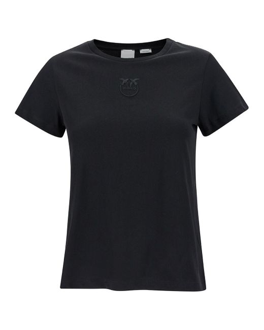 T-Shirt Girocollo Con Ricamo Love Birds di Pinko in Black