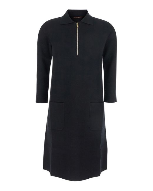 Max Mara Black 'Ere' Dress With Front Zip Closure And Two Front