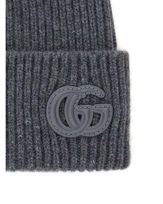 Gucci Gray Beanie With Logo Patch On The Front for men