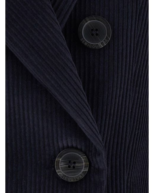 Semicouture Blue Double-Breasted Jacket With Peak Revers