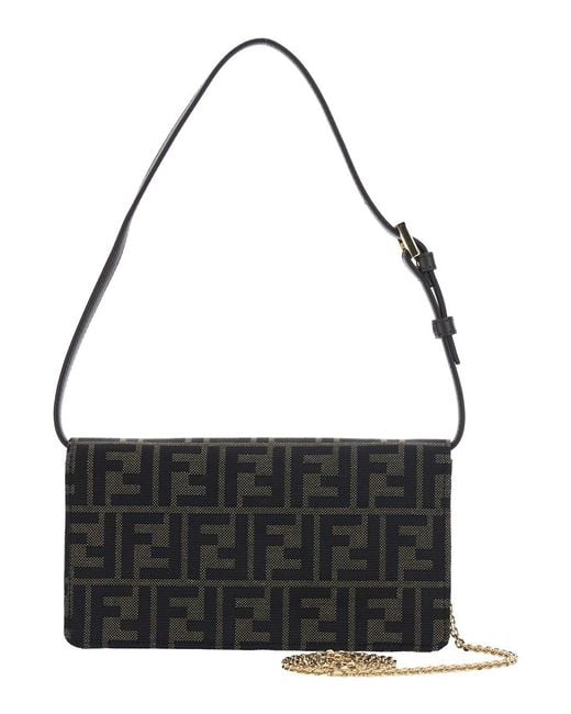 Fendi Black Wallet On Chjain Ff Jacquard