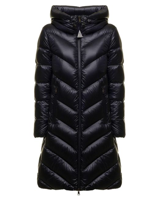 Moncler Black Cambales Quilted Nylon Long Down Jacket Woman