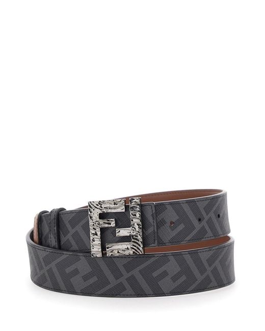 Fendi Brown Reversible Belt With Ff Buckle Closure for men