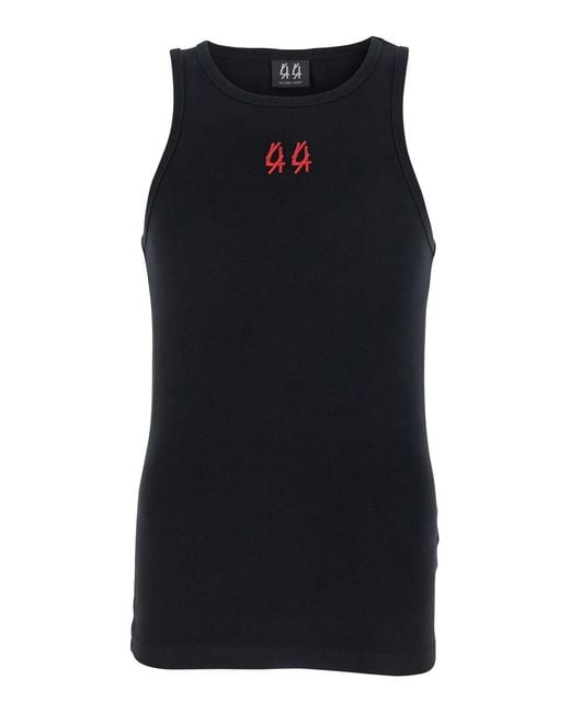 44 Label Group Black Crewneck Sleeveless Top With Embroidery On The Fr for men