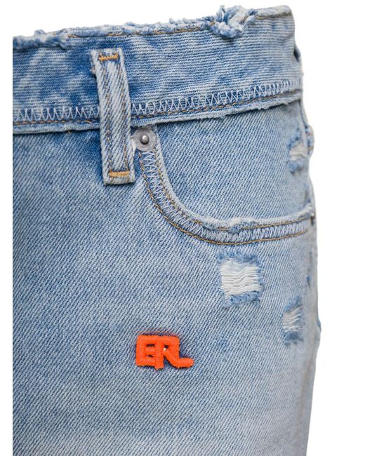 ERL Light Blue Mini-skirt With Logo Patch And Raw Edge In Cotton Denim X Levi's