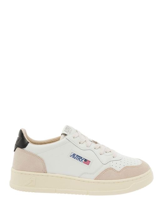 Autry White 'Medalist' Low Top Sneakers With Suede Details for men