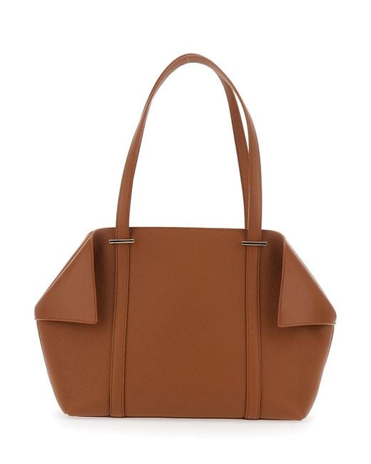 Ferragamo Brown Tote Bag With Folded Sides And Logo Lettering On The Front