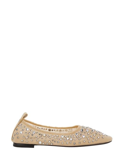 Tory Burch Natural Ballet Flats With Crystal Detail