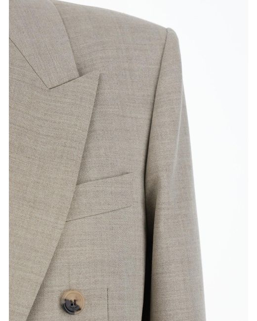Saint Laurent Gray Double-Breasted Jacket With Peak Revers