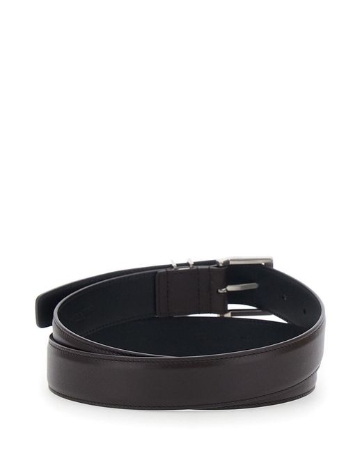 Saint Laurent Gray Belt With Cassandre Plaque On The Front And Buckle Closure for men