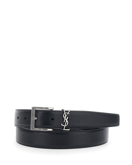 Saint Laurent White Belt With Cassandre Plaque On The Front And Buckle Closure for men