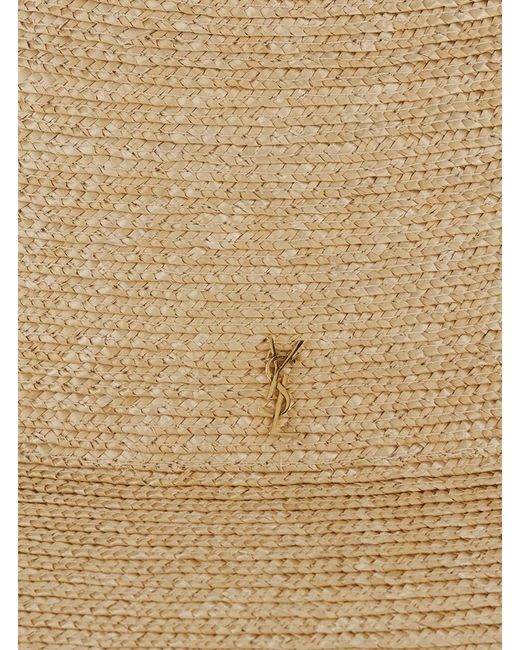 Saint Laurent Natural Straw Fedora Hat With Cassandre Pin On The Front For for men
