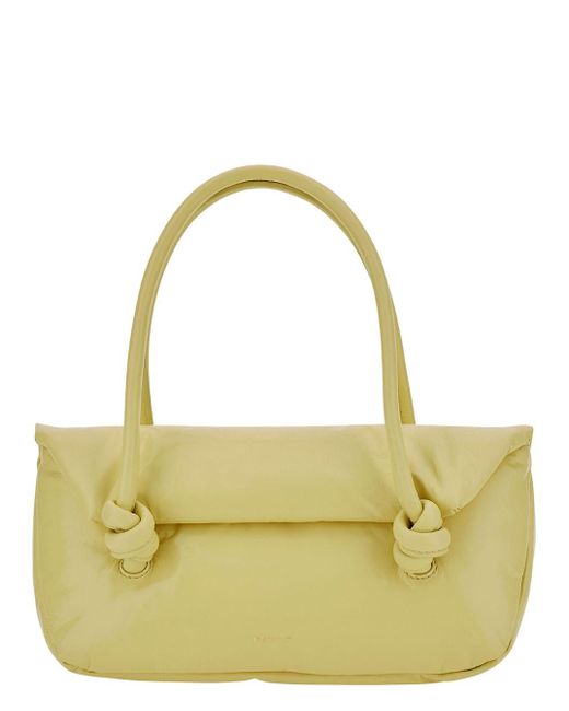 Jil Sander Yellow 'Knot Small' Shoulder Bag With Laminated Logo