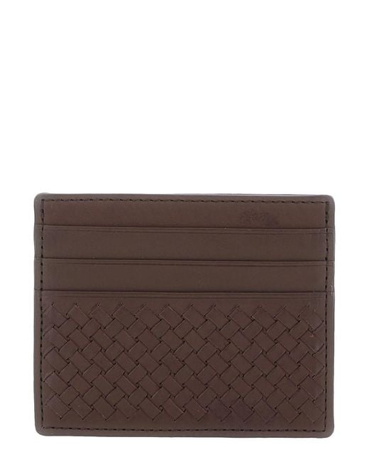 Dragon Diffusion Brown Leather Cardholder With Woven Design And Elegant Fini