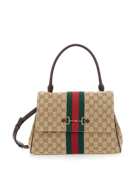 Gucci Natural Handbag With Web Detail And Horsebit Plaque On The Front I