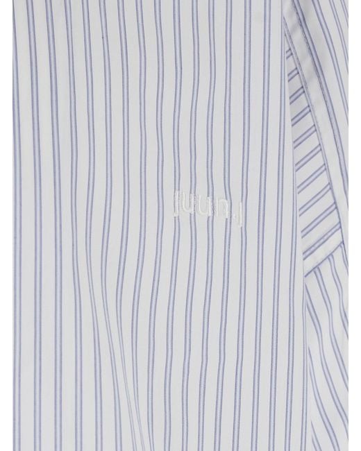 Juun.J White Bowling Shirt With Cuban Collar And All-Over Striped Motif for men