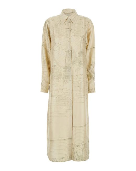 Rohe Natural Dress With Cut-Out On The Back And All-Over Print