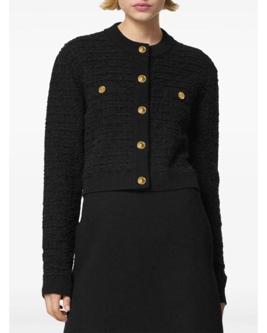 Versace Black Cardigan With Jewel Buttons In Tweed Woman