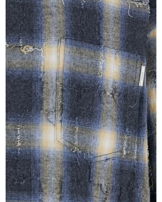 Juun.J Blue Shirt With Classic Collar And All-Over Check Motif I for men