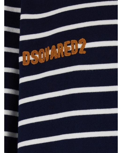 DSquared² Blue Long Sleeve Polo With Logo Embroidery On The Front And All-Over Stripes for men