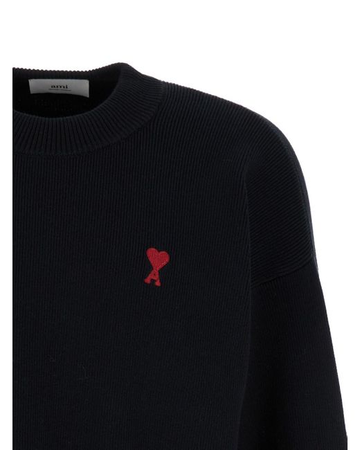 AMI Black Crewneck Sweatshirt With Adc Embroidery for men