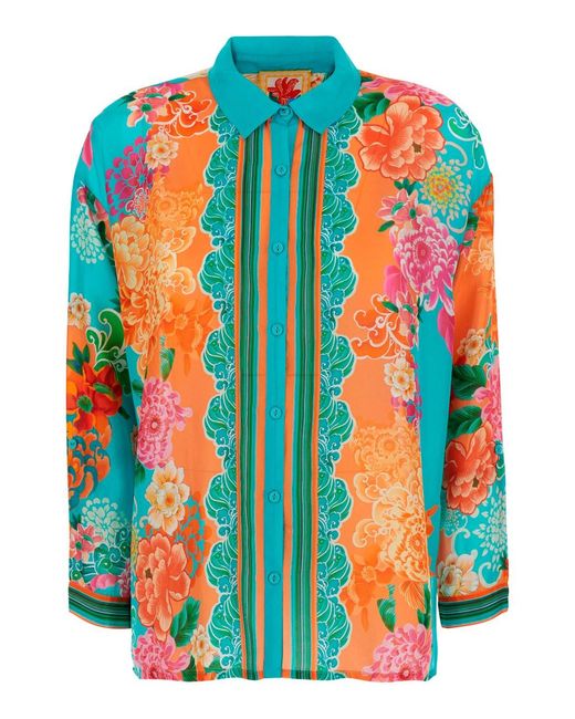 Johnny Was Blue 'The Audrey Button Up Shirt' Shirt With Classic